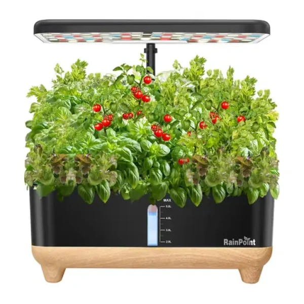 RainPoint Z238 drevená základňa / Hydroponická pestovateľská sada / 13 košíkov / 5 l nádrž / LED osvetlenie (Z238 (Wooden Base))