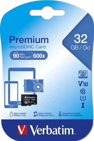 Verbatim MicroSDHC 32 GB pamätová karta / Class 10 / UHS-I / R: 90 MBps / W: 10 MBps (44013)