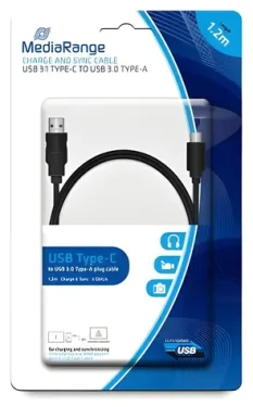MediaRange USB-A - USB-C čierna / Kábel / 1,2 m / USB 3.2 Gen 1 / 5 Gbit/s (MRCS160)