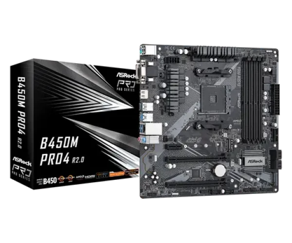 ASRock B450M Pro4 R2.0 / AMD B450 / DDR4 / SATA III / USB 3.0 / GLAN / sc.AM4 / mATX (90-MXBEG0-A0UAYZ)