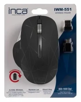 INCA IWM-551 čierna / Bezdrôtová myš / 1600 DPI / 6 tlačidiel / RF 2,4 GHz / LED (IWM-551)