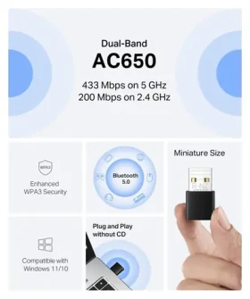 Mercusys MA20NB AC650 Nano / USB WiFi adaptér / Bluetooth 5.0 / 433 +200 Mbps / USB 2.0 (MA20NB)