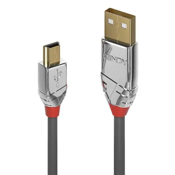 Lindy Cromo Line sivá / Kábel USB / USB A - Mini-USB B / 3 m / 480 Mbit/s (36633)