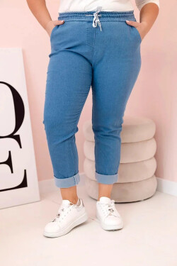 Dámske bavlnené nohavice s elastickým pásom a kravatami Light Denim 5XL
