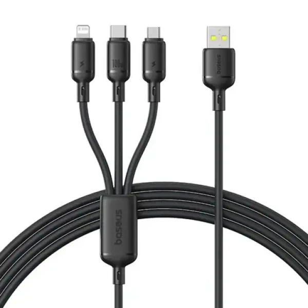 Baseus Rapid Series čierna / Rýchlonabíjací kábel 3v1 / USB-A (M) - microUSB, USB-C, Lightning (M) / 100W / 1,5 m (P10377705123-00)