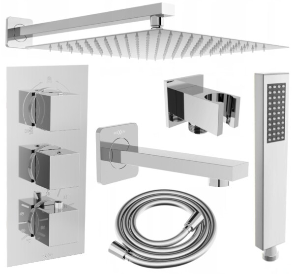 MEXEN/S - Cube DR02 podomietkový vaňový SET s vytokovou hubicou + slim sprcha 30, chróm 77503DR0230-00
