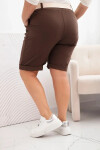 Dámske Plus veľkosť bavlnené šortky s opaskom Brown 3XL