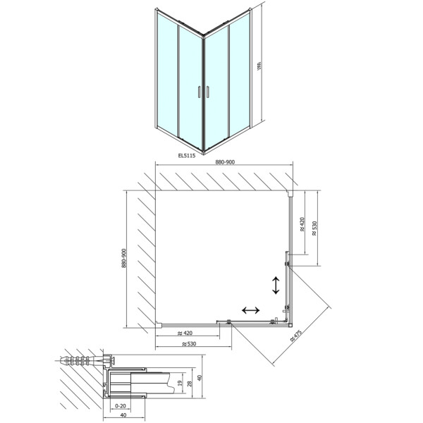 POLYSAN - EASY štvorcová sprchová zástena 900x900, číre sklo EL5115