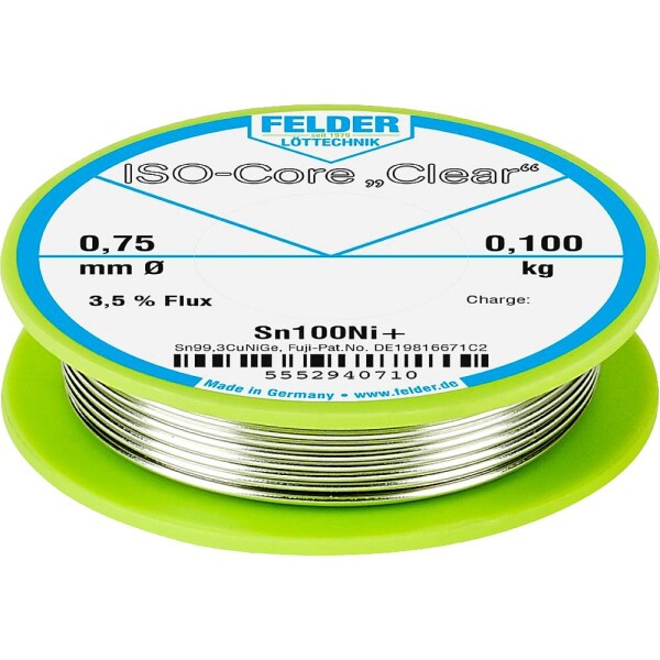 Felder ISO-Core Clear Sn100Ni+ spájkovací cín cievka Sn99,25Cu0,7Ni0,05 0.100 kg 0.75 mm; 5552940710