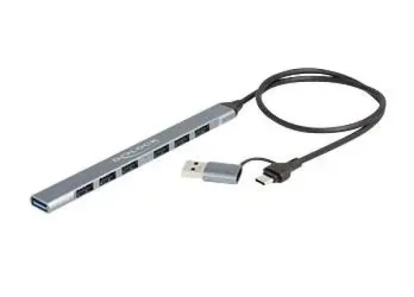 DeLock 7portový slim USB hub / USB hub / USB-C + USB-A / 1× USB 3.2 Gen 1 / 6× USB 2.0 (64273)