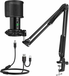 Fifine Fifine Technology Komplektas: Kondensatorinis Mikrofonas FIFINE T683 Juodas (Juodas) + LAIKIKLIS + POP FILTRAS