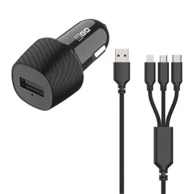 2GO 3in1 čierna / Autonabíjačka / 15W / Micro-USB Lightning USB-C (797258)