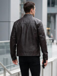 Pánska kožená zateplená bunda so stojáčikom, hnedá, FashionStreet TX5138 XXL