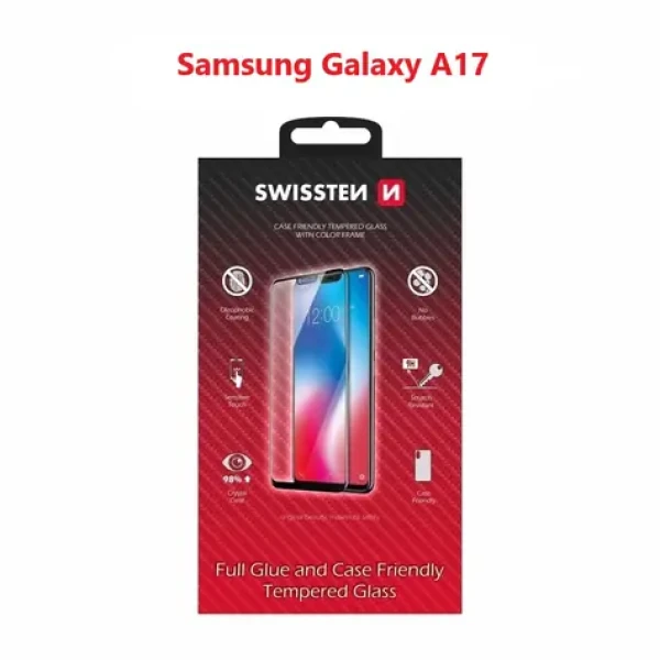 Swissten FULL GLUE COLOR FRAME CASE FRIENDLY sklo pre Samsung Galaxy A17 5G/4G čierna (54501886)