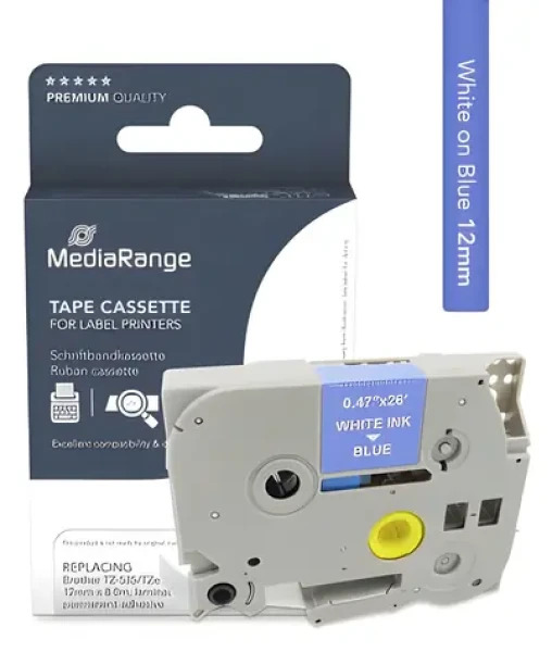 MediaRange kompatibilná páska s Brother TZ-535/TZe-535 / modrý podklad / biela tlač / šírka 12 mm / dĺžka 8 m (MRBTZ535)