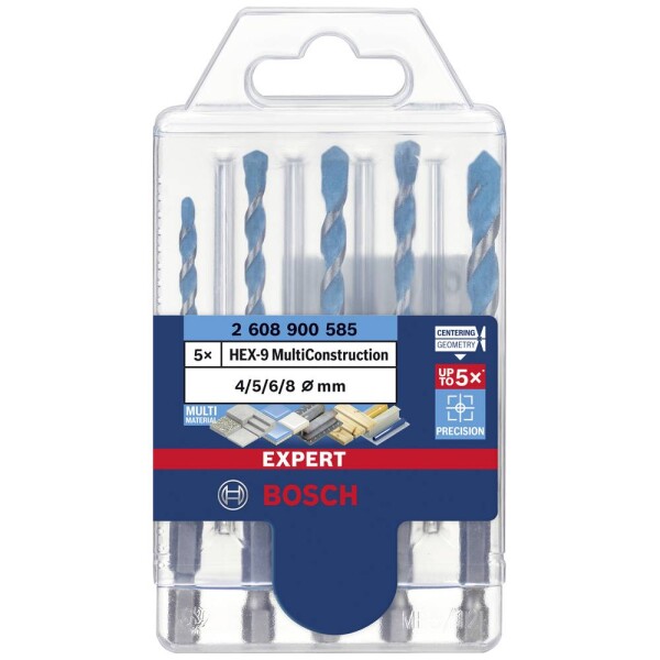 Bosch Accessories EXPERT MultiConstruction HEX-9 2608900585 sada viacúčelového vrtáka 5-dielna 4 mm, 5 mm, 6 mm, 8 mm šesťhranný záhlbník 5 ks; 2608900585