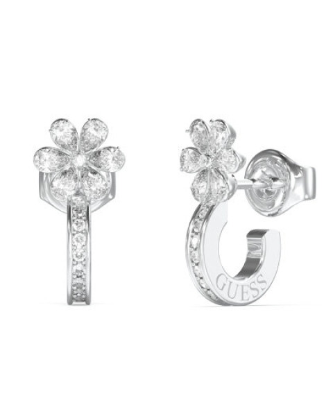 Guess Oceľové polkruhové náušnice s kvetinami Lily JUBE05110JWRHT/U