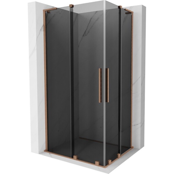 MEXEN/S - Velar L Duo sprchovací kút, posuvné dvere 90 x 80, grafit, meď kartáčovaná 871-090-080-02-43-65