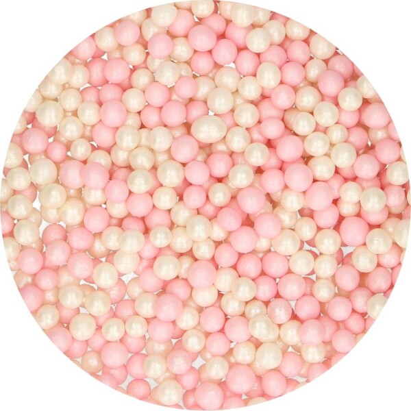 Cukrové dekorácie bielo-ružové perly, 60 g - FunCakes - FunCakes