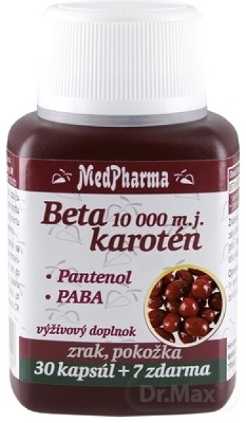 MEDPHARMA Betakarotén 10 000 m.j.+ pantenol + PABA 30 + 7 kapsúl ZADARMO