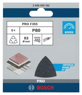 BOSCH Brúsny papier P80 93x93 mm / Brúsny papier / Suchý zips / Karbid kremíka / 5 ks (2608605192)