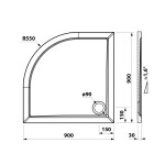 Bruckner - ELSE sprchová vanička z liateho mramoru, štvrťkruh 90x90cm, R550, biela 800.311.4