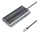 Orico USB-C Hub 12v1 RGB sivá / Dokovacia stanica / USB-C / PD 100W / HDMI 4K / VGA / RJ45 Gigabit (ORICO-XDR-X2-GY-BP)