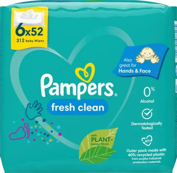 Pampers Fresh Clean vlhčené obrúsky 6 x 52 ks (8001841078175)