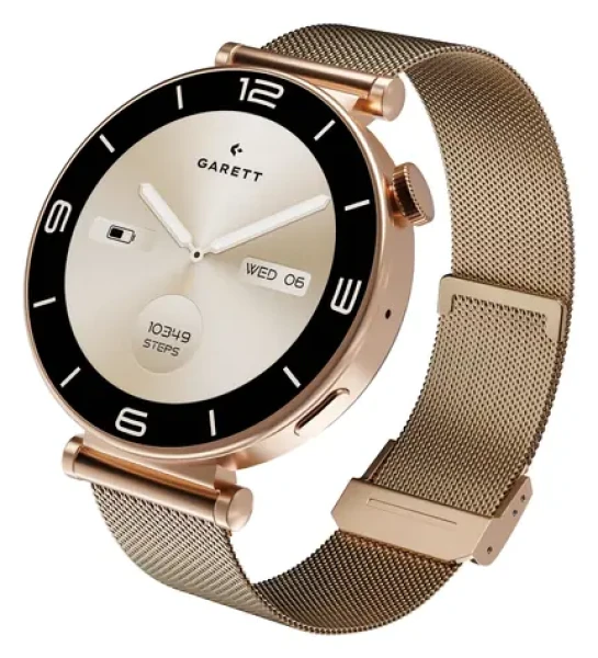Garett Rose zlatá, Mesh steel / Chytré hodinky / 1.32 "AMOLED / BT hovory / IP67 (ROSE_MESH_GLD)
