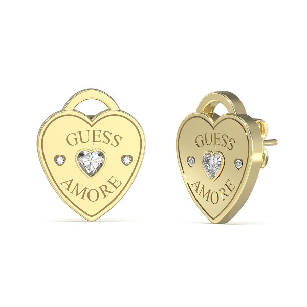 Guess Srdiečkové náušnice z pozlátenej ocele Guess Amore JUBE05058JWYGT/U