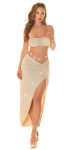 Sexy Koucla Glitter Bandeau Crop Top KYLIE Look BEIGE M