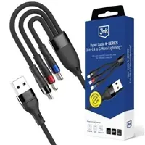 3mk Hyper kábel N-SERIES USB-A na USB-C/Lightning/Micro 1.2m 9V/2A 18W QC3.0 čierna (5903108681995)