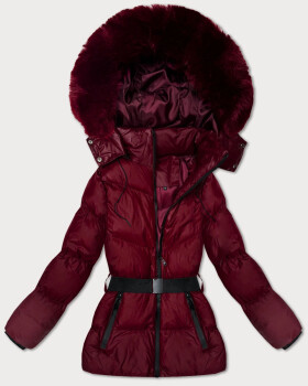 Zimná bunda vo vínovej farbe s kapucňou a opaskom J Style (5M3322-1) odstíny červené XL (42)