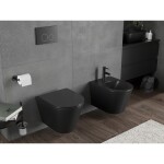 MEXEN/S - Rico Závesná WC misa Rimless Tornado vrátane sedátka s slow slim, duroplast, čierna mat 30721085T