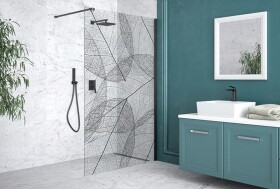 BESCO - Walk-in sprchovací kút LEAFY - FARBA rámu - Čierna, Rozmer A - 100, Rozmer C - 200, Smer zatvárania - Univerzálny Ľavé / Pravé, Výplň - Maľované bezpečnostné sklo - 8 mm BCLEAFY100