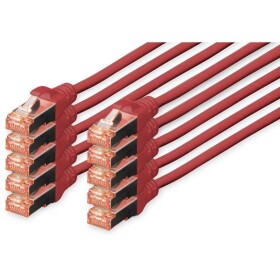 Digitus DK-1644-010-R-10 RJ45 sieťové káble, prepojovacie káble CAT 6 S/FTP 1.00 m červená fóliové tienenie, kompletné tienenie, tienený, bez halogénov,; DK-1644-010-R-10