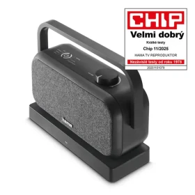 HAMA 221849 čierna / bezdrôtový prenosný TV reproduktor / nabíjacia základňa s 2,4 GHz vysielačom / Bluetooth (221849)