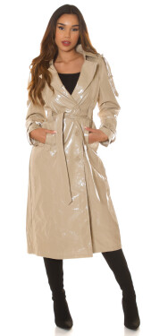 Sexy Musthave leather look coat / Trenchcoat BEIGE S