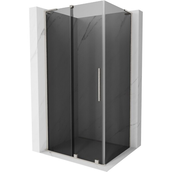 MEXEN/S - Velar L sprchovací kút, posuvné dvere 90 x 75, grafit, nikel kartáčovaný 871-090-075-43-97