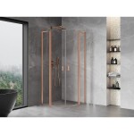 MEXEN/S - Mist L sprchový kút štvrťkruh, krídlové 100 x 100, transparent, meď kartáčovaná 8A32L-100-100-65-00