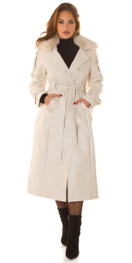 Sexy faux leather winter coat in Trenchcoat Look white L