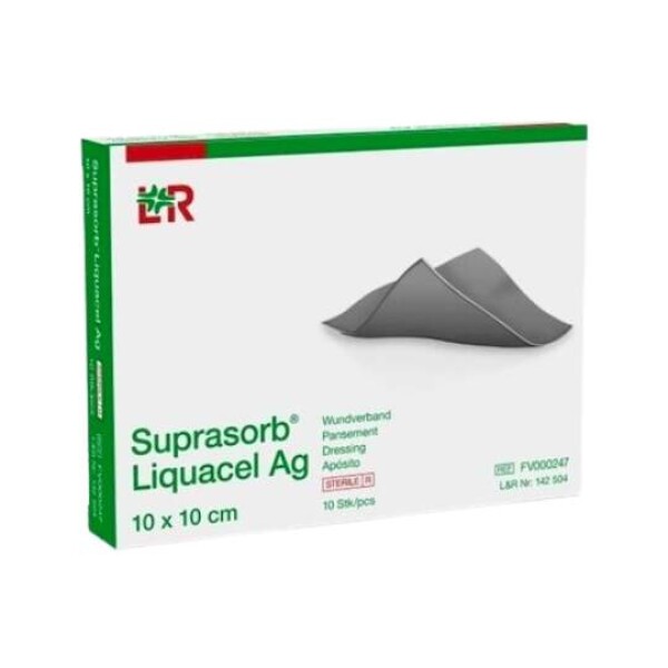 SUPRASORB Liquacel Ag krytie na rany s antimikrobiálnym striebrom 10 x 10 cm 10 ks