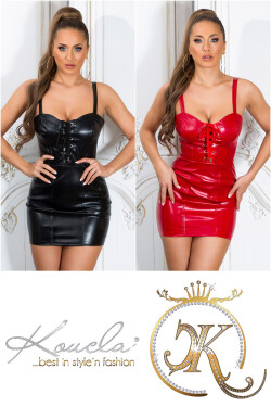 Sexy Koucla strap faux leather dress with lacing red