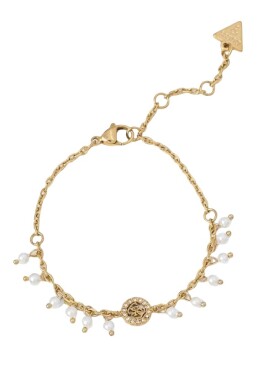 Guess Pozlátený náramok s kryštálmi a syntetickými perlami JUBB04681JWYGWH 18,5 cm