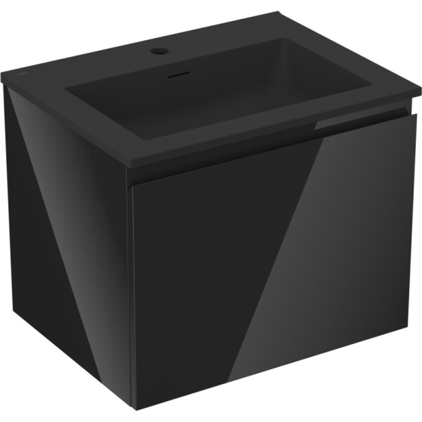 MEXEN/S - Orio kúpeľňová skrinka 60 cm s umývadlom Otis, 1 šuplík, čierna lesk/čierna mat 91A10-06047-1-BF70-W18M71