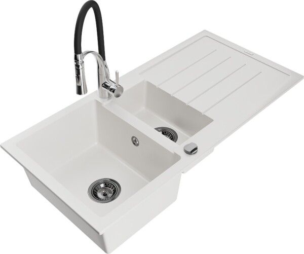 MEXEN/S MEXEN/S - Andres granitový drez s odkvapkávačom vrátane batérie Aster, biela 6515-20-73450-07-B