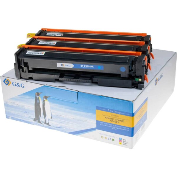 G&G toner kombinované balenie náhradný HP 201X, CF401X, CF402X, CF403X, CF253XM zelenomodrá, purpurová, žltá 2300 Seiten kompatibilná náplň do tlačiarne; 14995