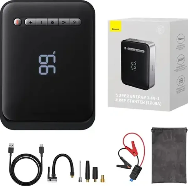 Baseus Super Energy Car Jump Starter Powerbanka + štartér + kompresor čierna / 8000mAh / 1000A / USB (CGCN000001)