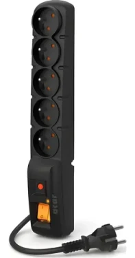 Acar F5 5m kábel čierna / 5 zásuviek / prepäťová ochrana / priama vidlica (W0103)