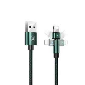 USAMS SJ476 U60 zelená / Dátový kábel / Lightning / Nylonový opletený / Otočný konektor / 2A (SJ476USB02)